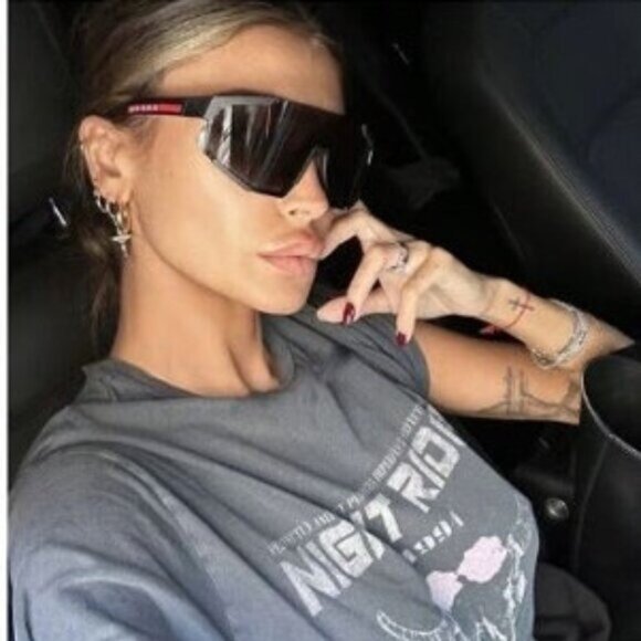 Prada Sport PS04WSF DG006F Sunglasses Black Rubber Shield Frame, Grey Lenses - Picture 1 of 10